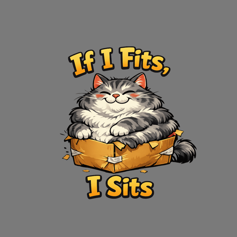 If I Fits I Sits Cute Cat in Box Design Artwork