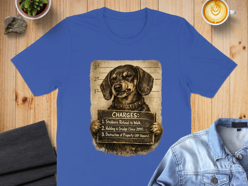 Funny Dog Mugshot T-Shirt with Humorous Charges