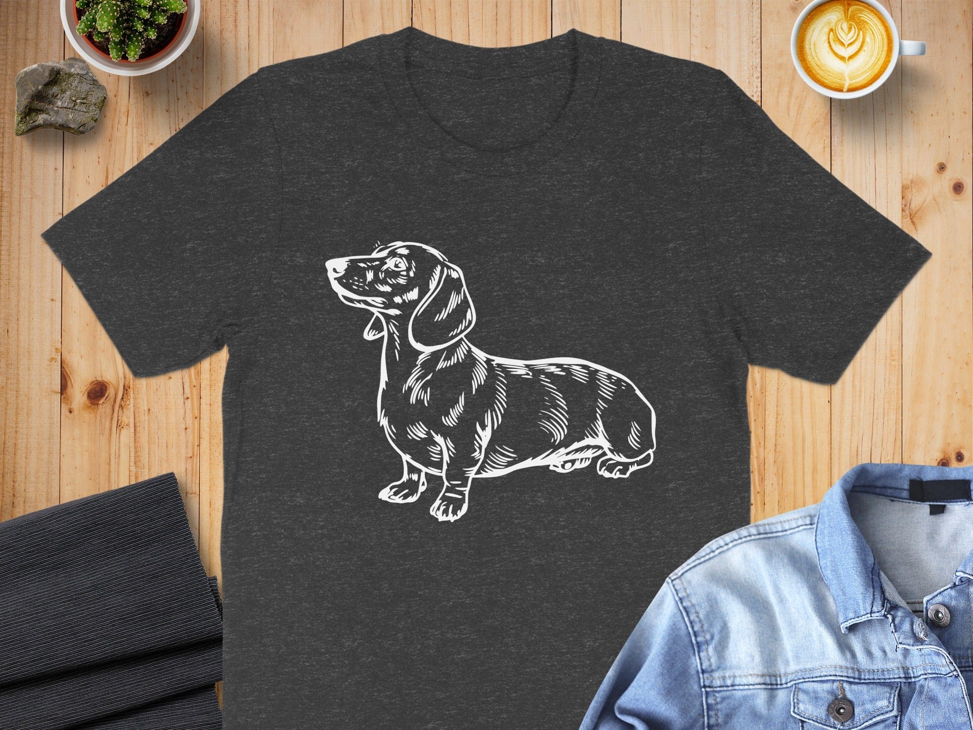 Dachshund Dog Illustration on Dark Gray T-Shirt