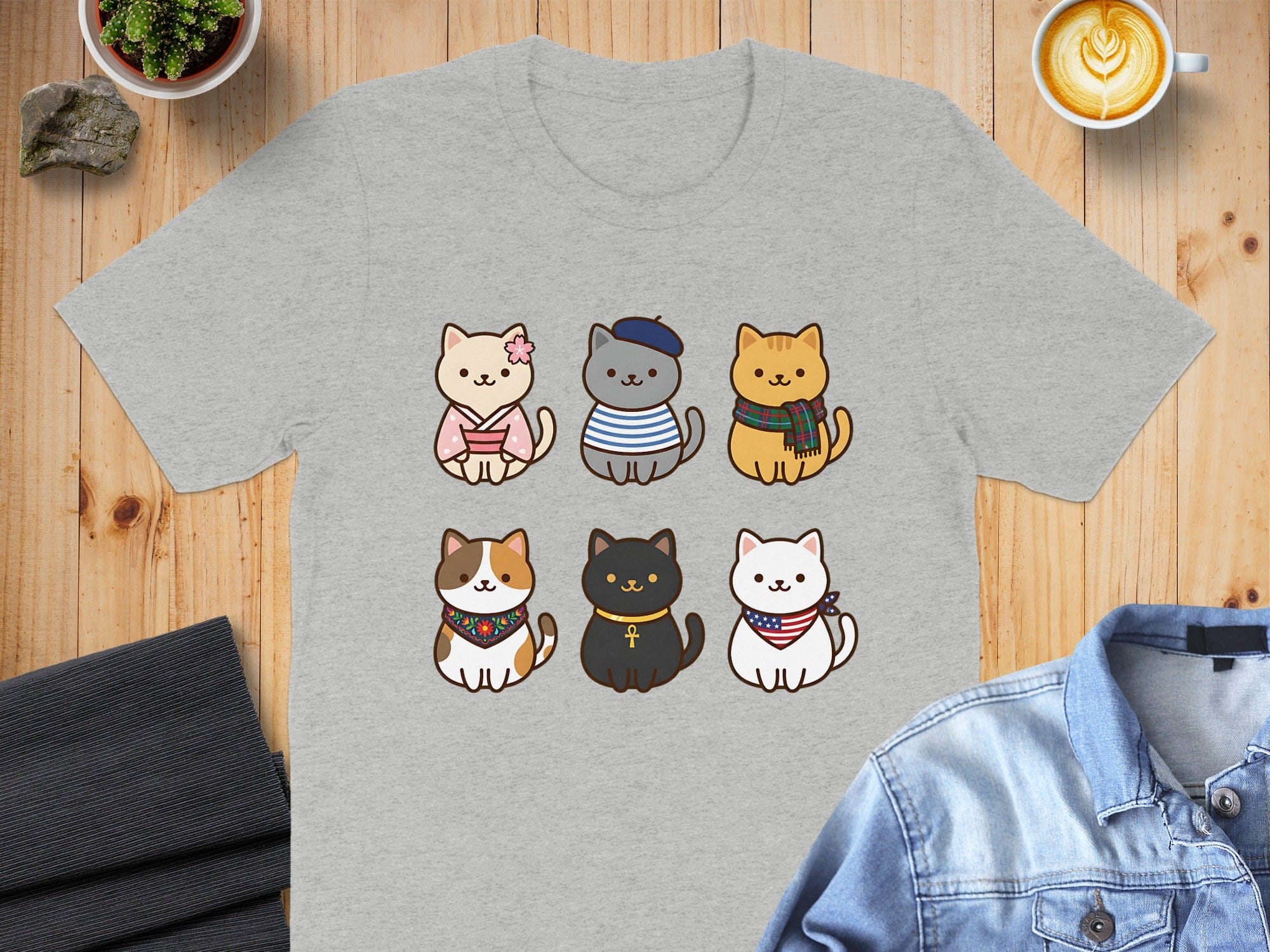 Cute Cartoon Cats Group Graphic T-Shirt