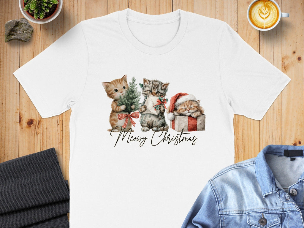 Merry Christmas Cute Cat Trio Festive Holiday Shirt