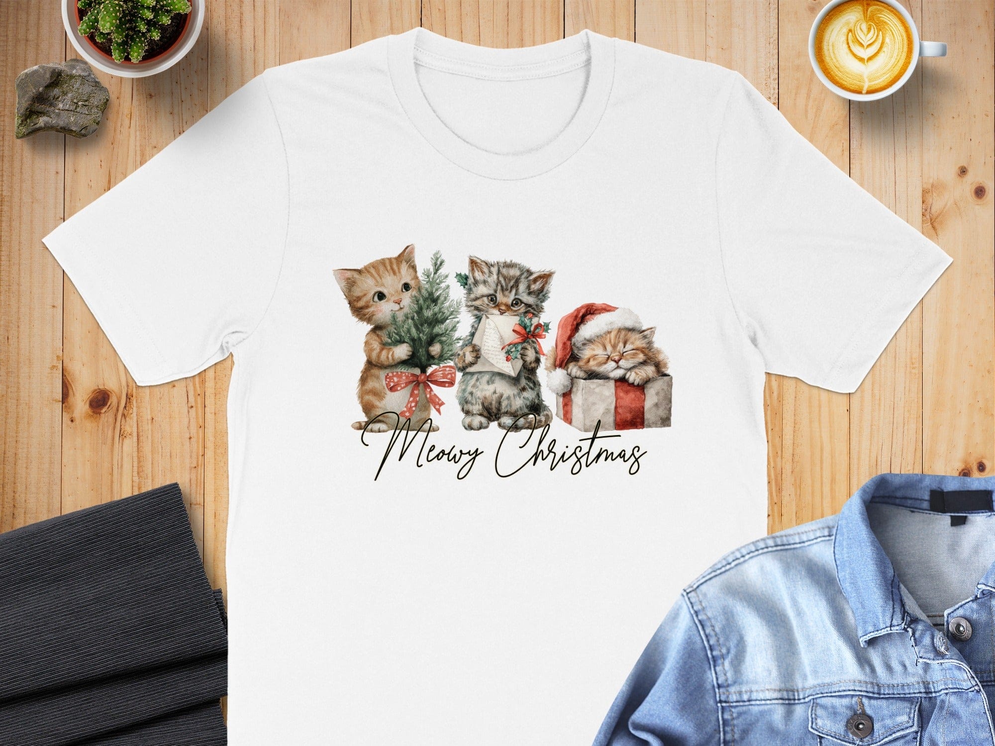 Merry Christmas Cute Cat Trio Festive Holiday Shirt
