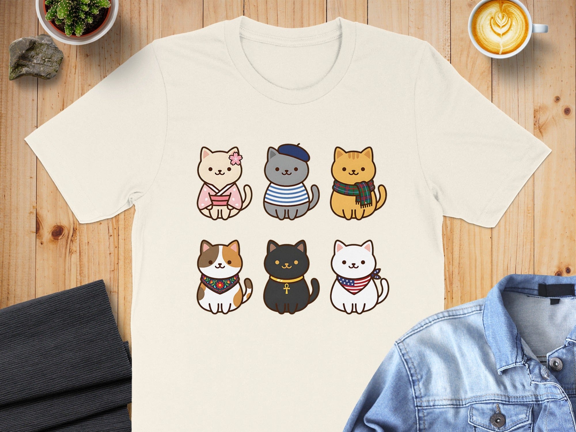 Adorable Cat Design with Accessories T-Shirt