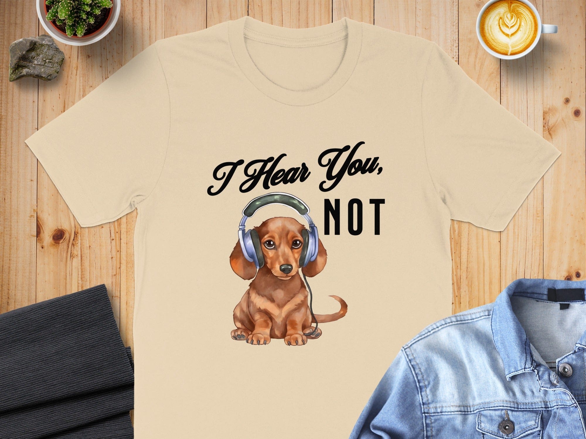I Hear You Not Dachshund with Headphones T-shirt