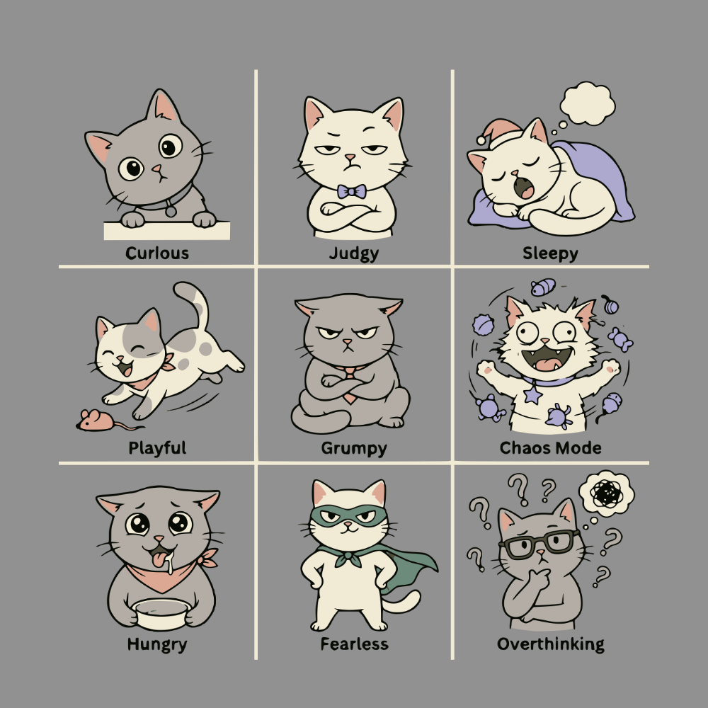 Cute Cat Expressions Grid Featuring Different Moods Poster