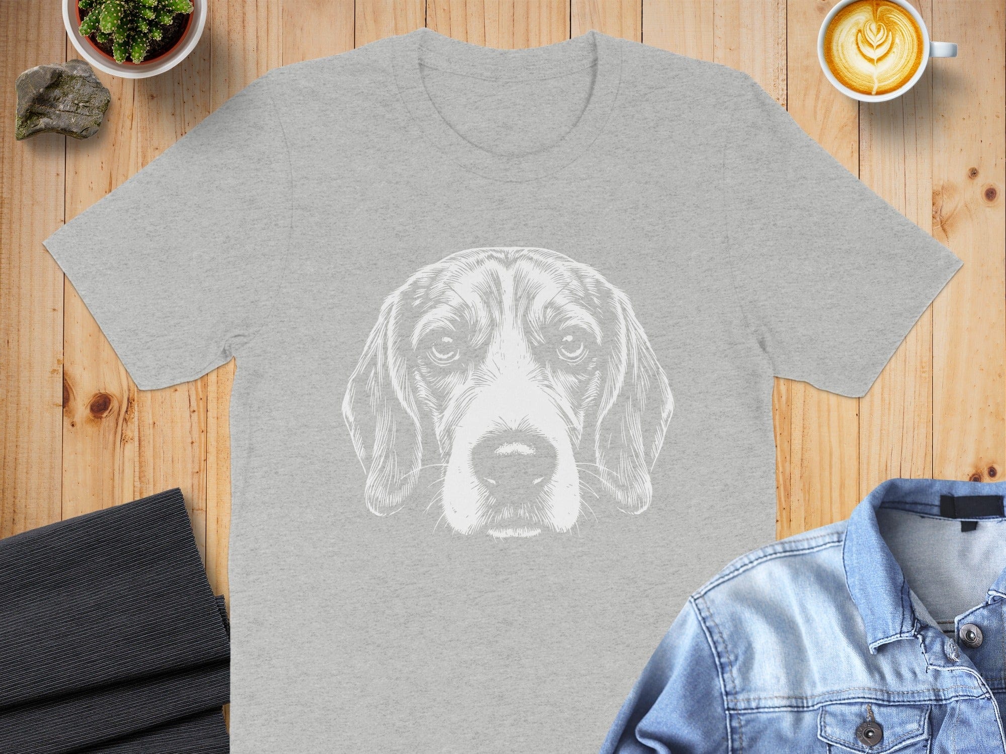Detailed Dog Face Graphic on Light Grey T-Shirt