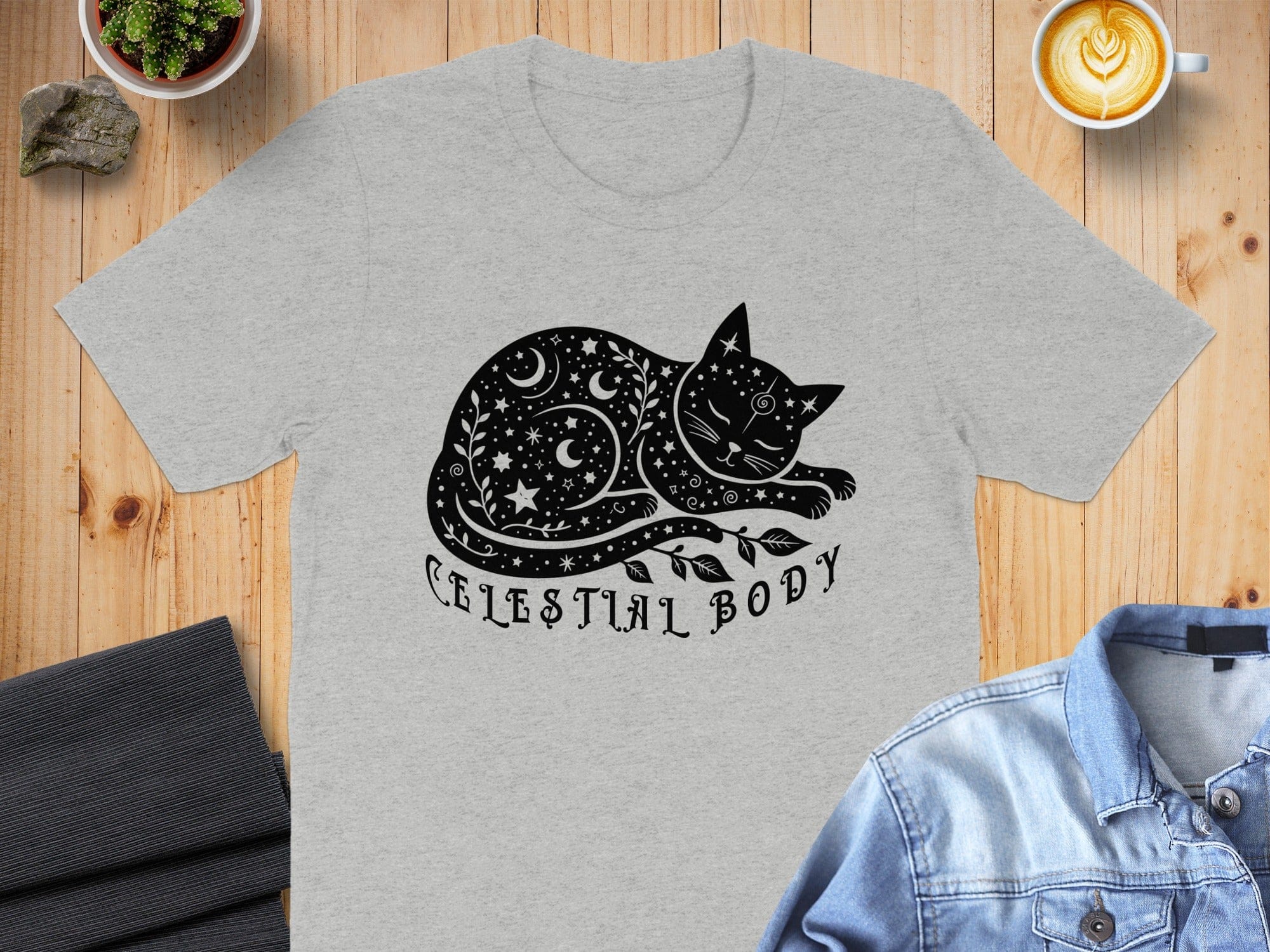 Celestial Body Cat Design Graphic Tee shirt for Astrology Fans