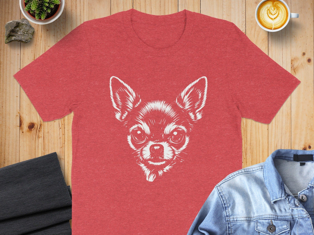 Cute Chihuahua Face Print on Red T-Shirt Product