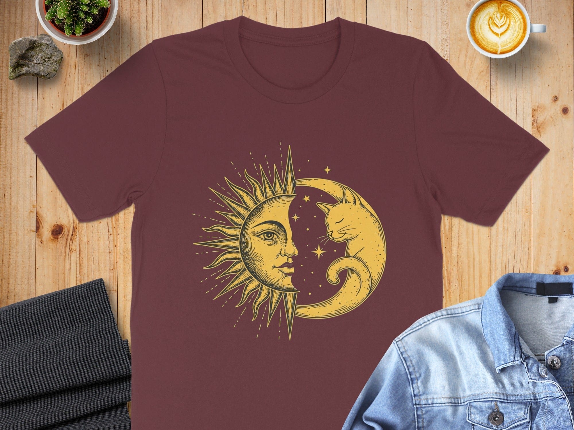 Sun and Moon with Cat Graphic Tee Shirt