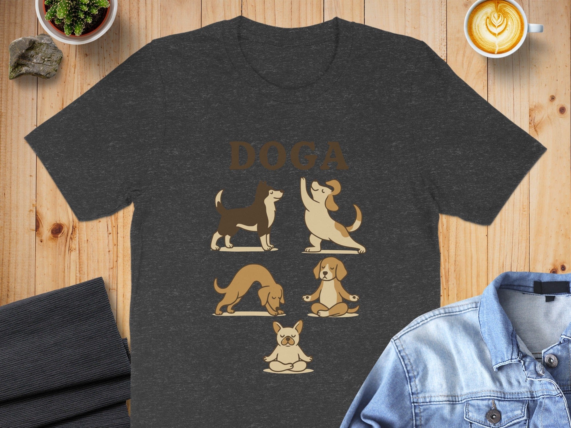 Cute Illustrated Dog Yoga Design on a Dark Shirt