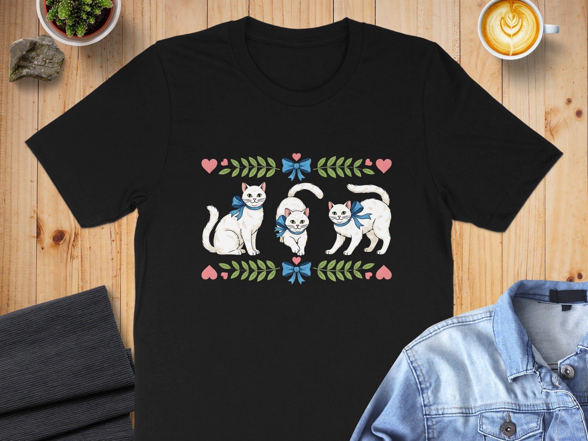 Cute Cats with Hearts and Flowers Graphic T-Shirt