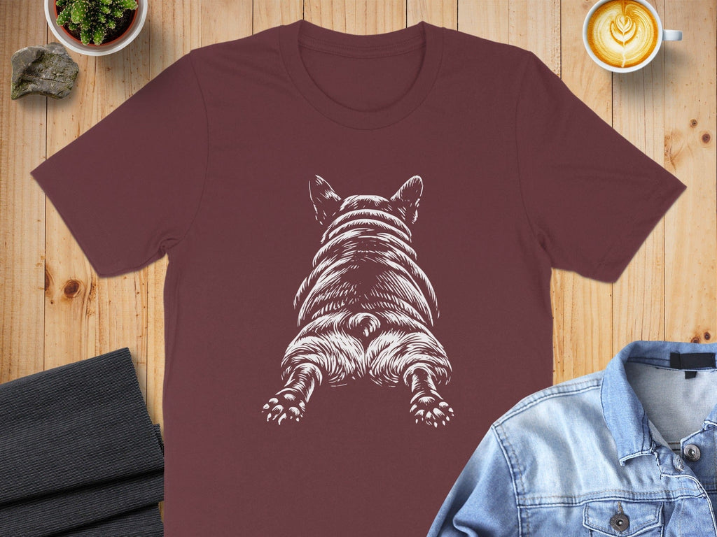 French Bulldog Sketch Art on Burgundy T-shirt