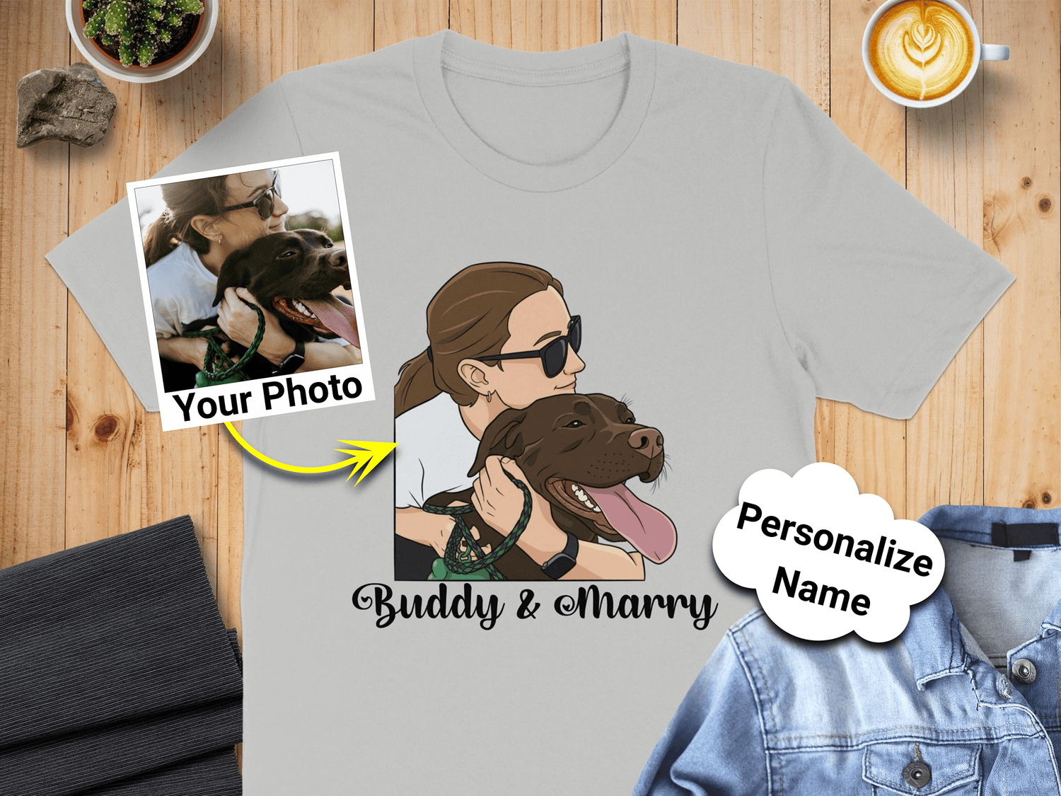 Custom Pet and Owner Portrait T-Shirt Personalized