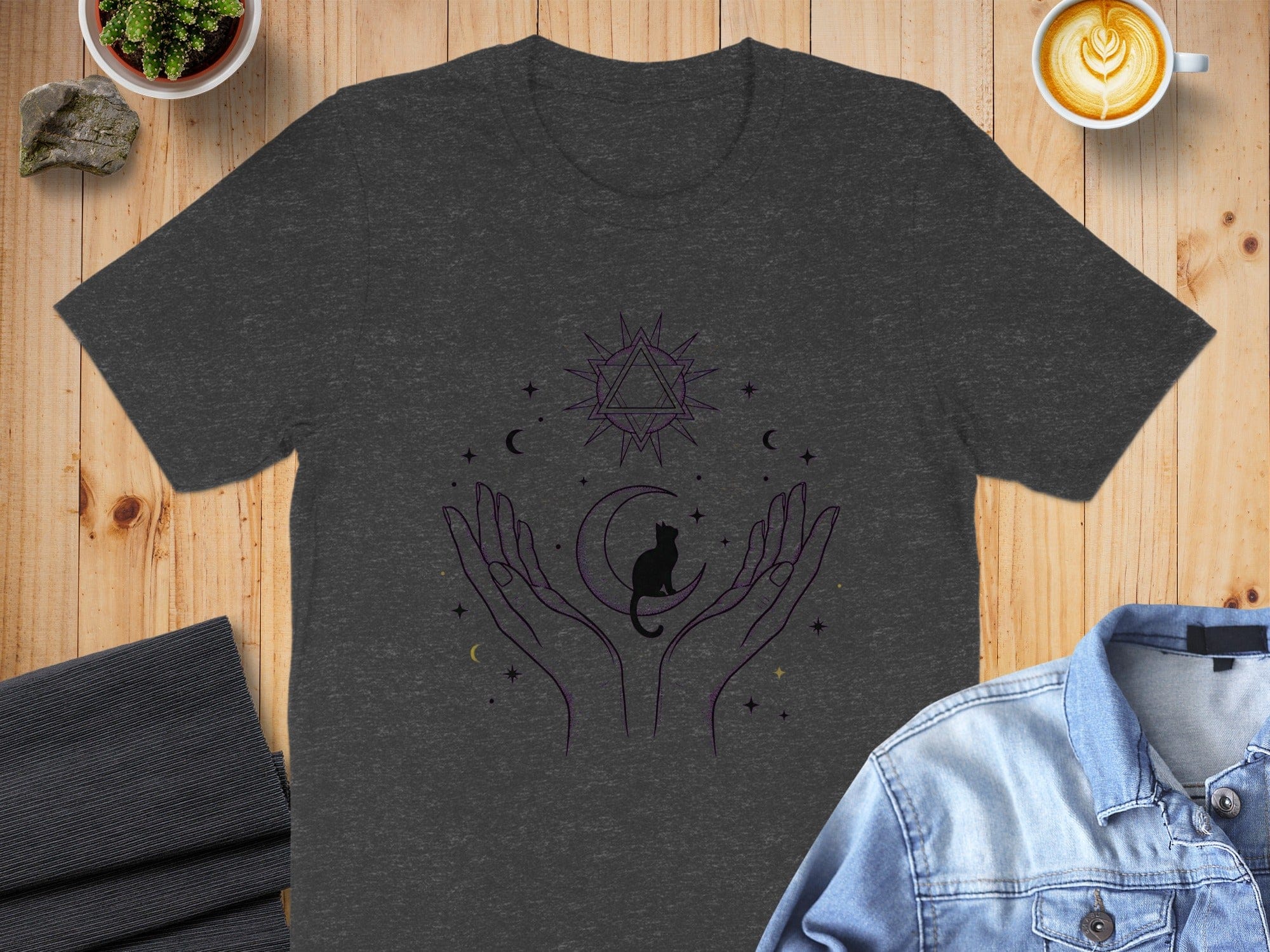 Mystical Cat and Hands with Moon Stars T-shirt