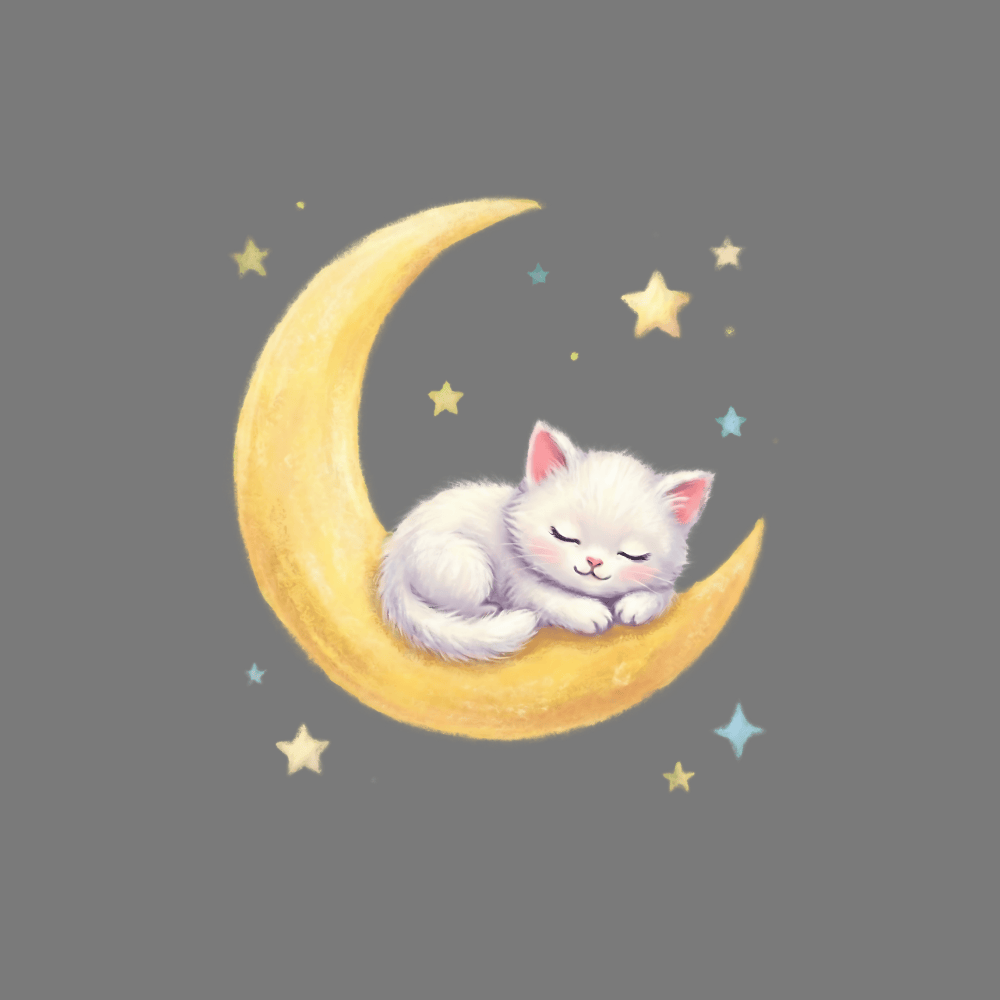 Cute Sleeping Kitten on a Crescent Moon Art Print
