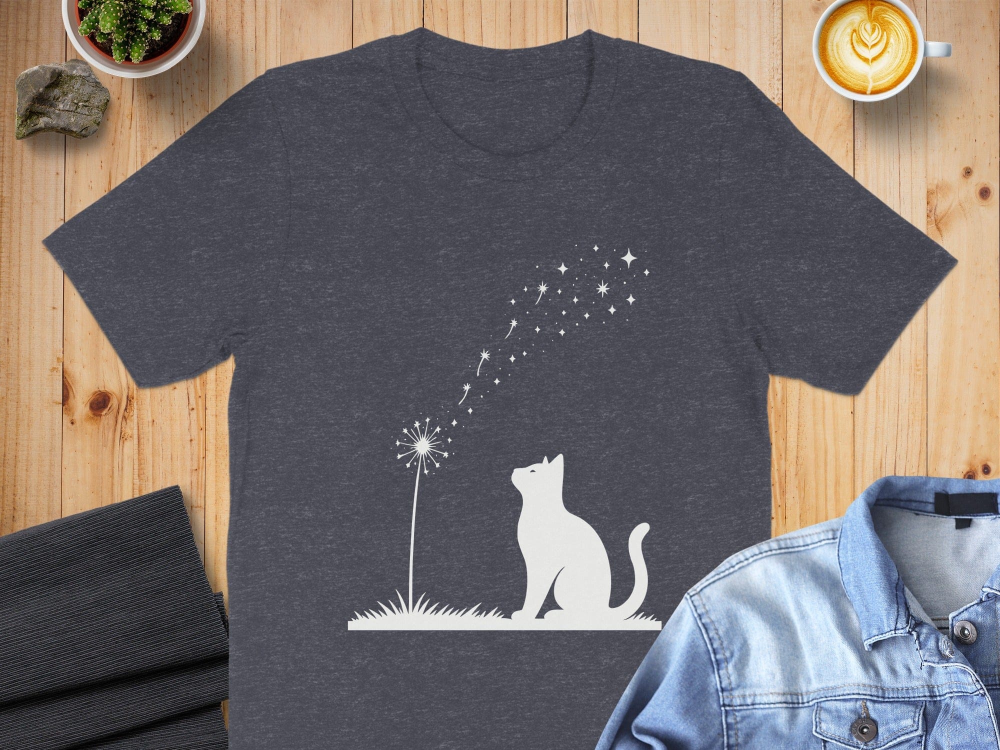 Cat and Dandelion Graphic Tee Shirt for Pet Lovers