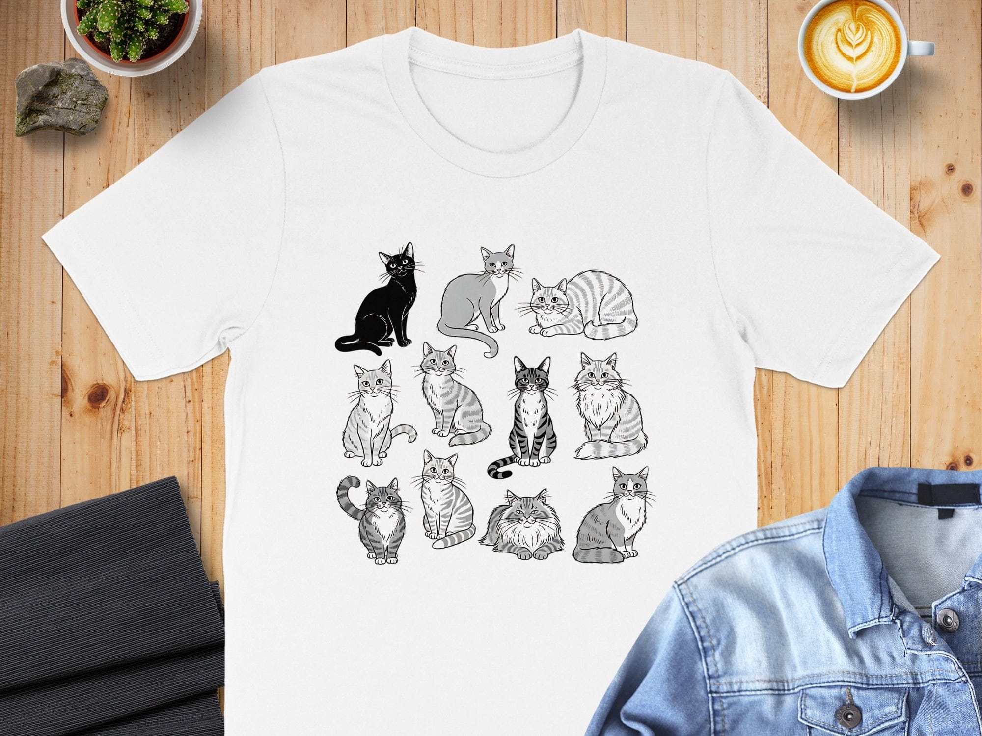 Cute Cartoon Cats Graphic Tee Shirt