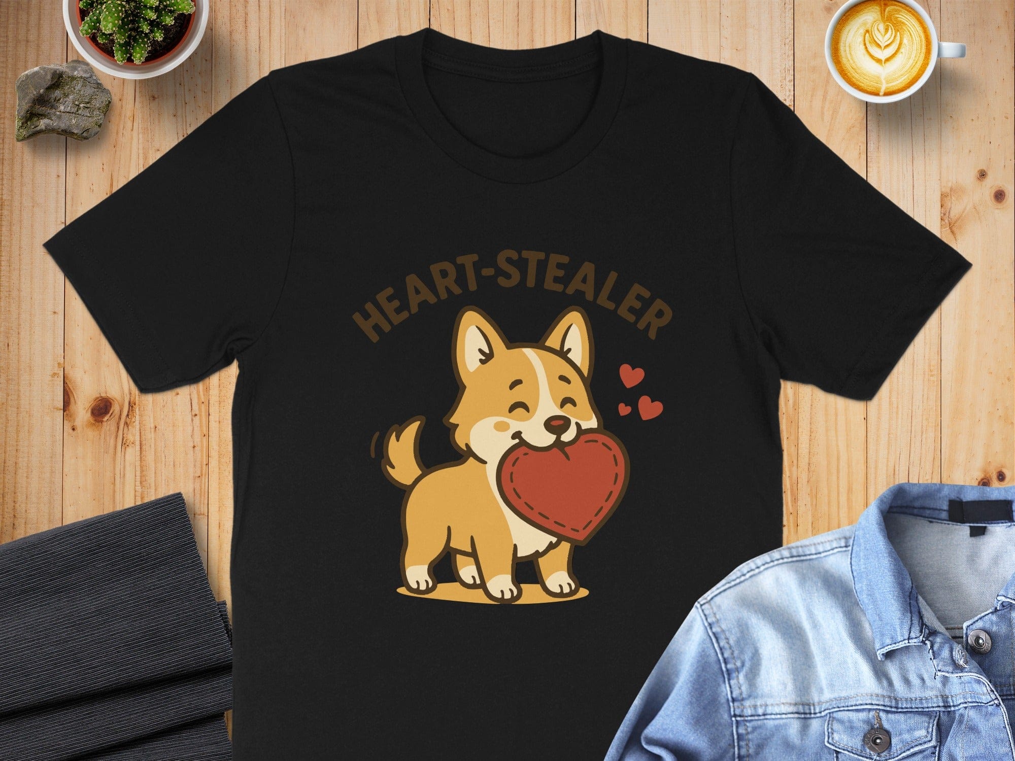 Heart-Stealer Cute Corgi with Heart Shirt
