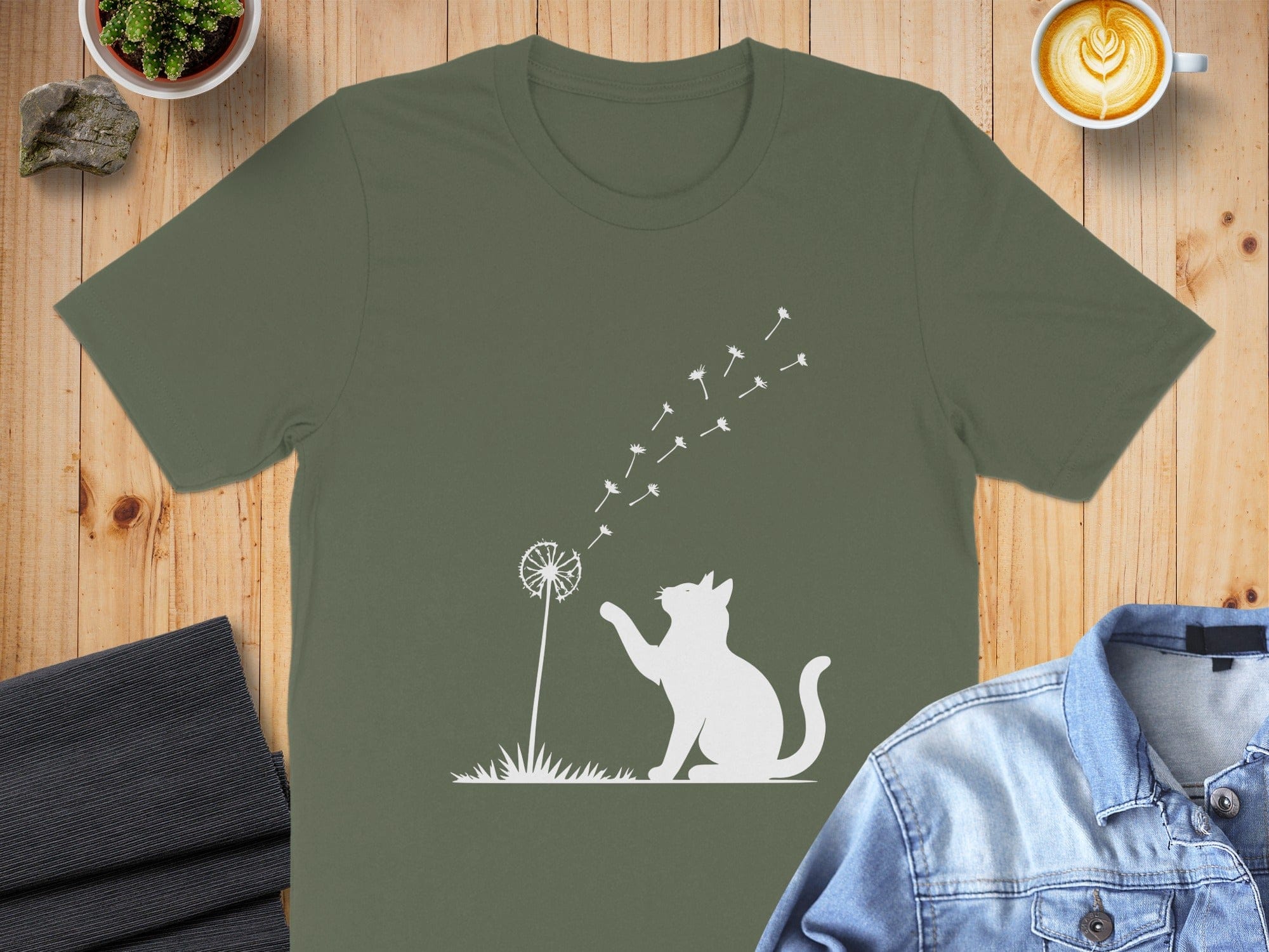 Dandelion Cat Graphic T-Shirt for Casual Wear