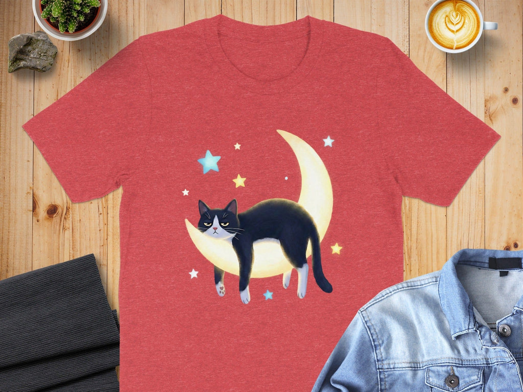 Black Cat Sleeping on Moon Cute T-Shirt