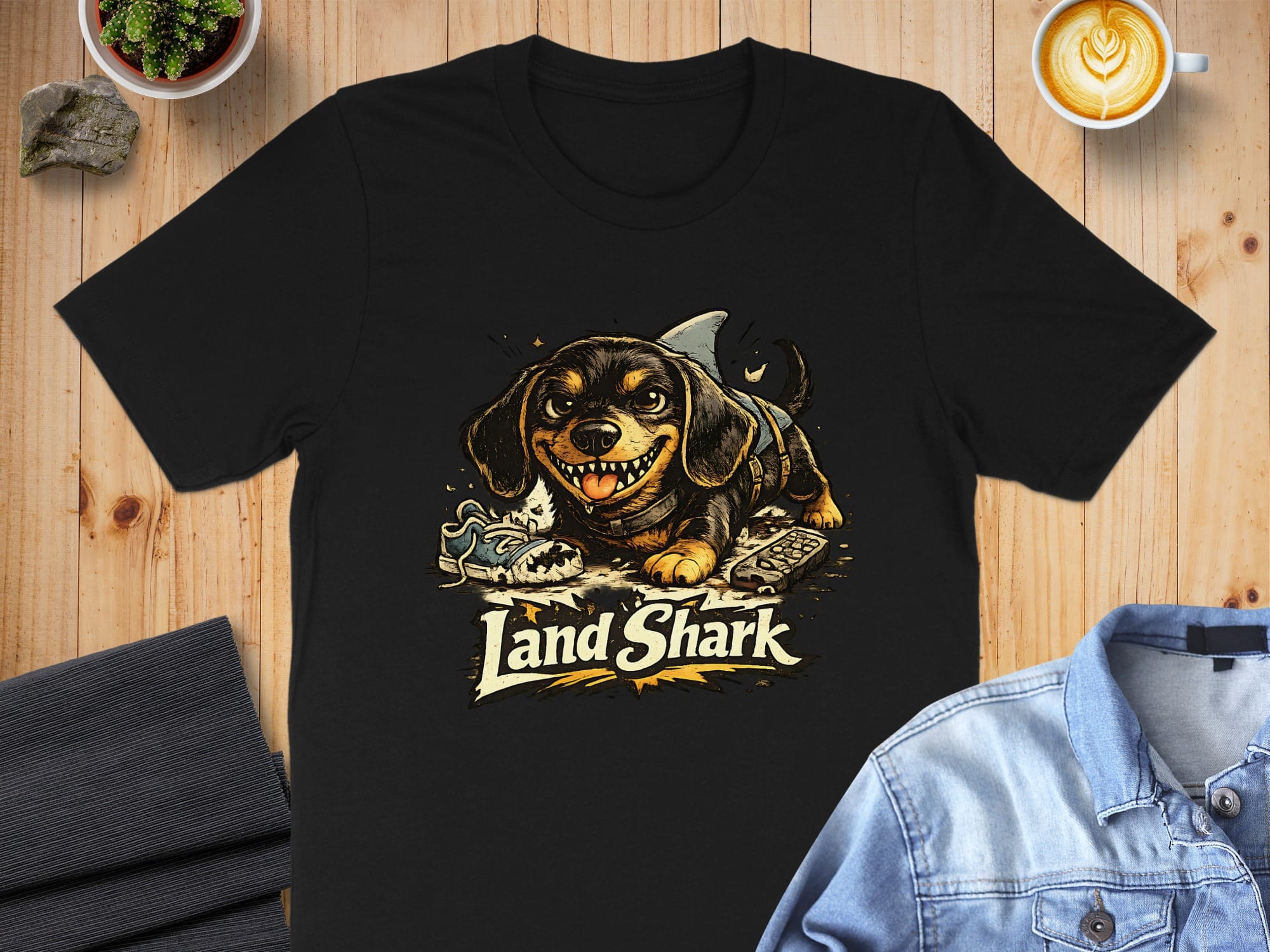 Adorable Dachshund Land Shark Graphic T-Shirt