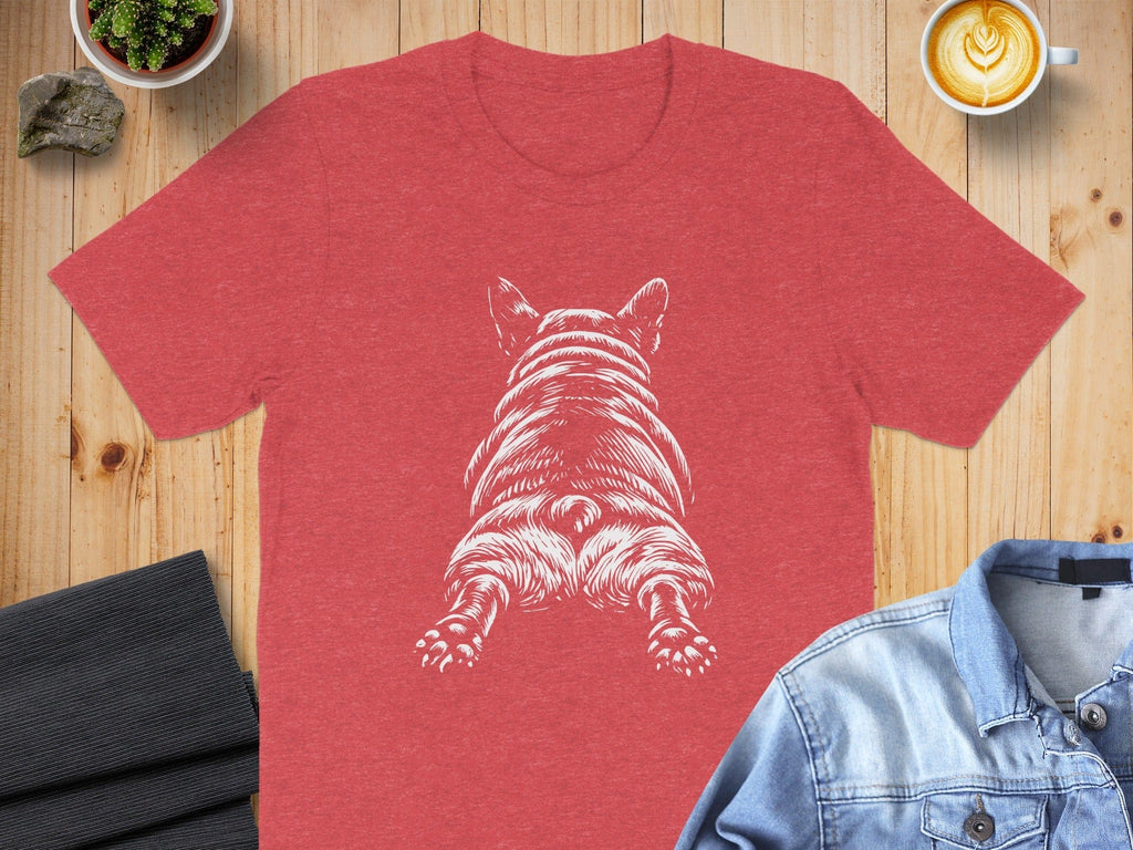 Funny French Bulldog Illustration on Red T-Shirt