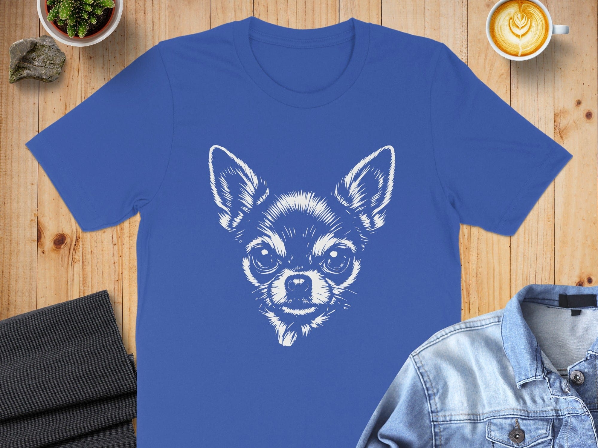Blue T-Shirt with Cute Chihuahua Dog Graphic Design