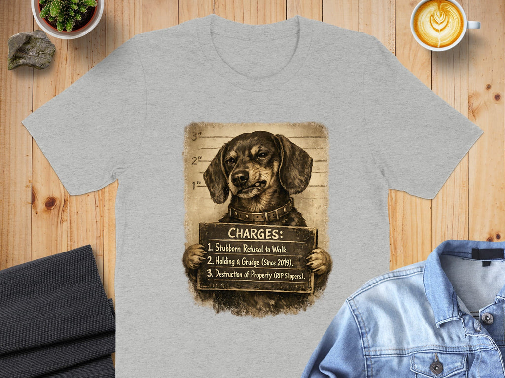 Funny Dog Mugshot Graphic Tee Stubborn Refusal Walk Shirt