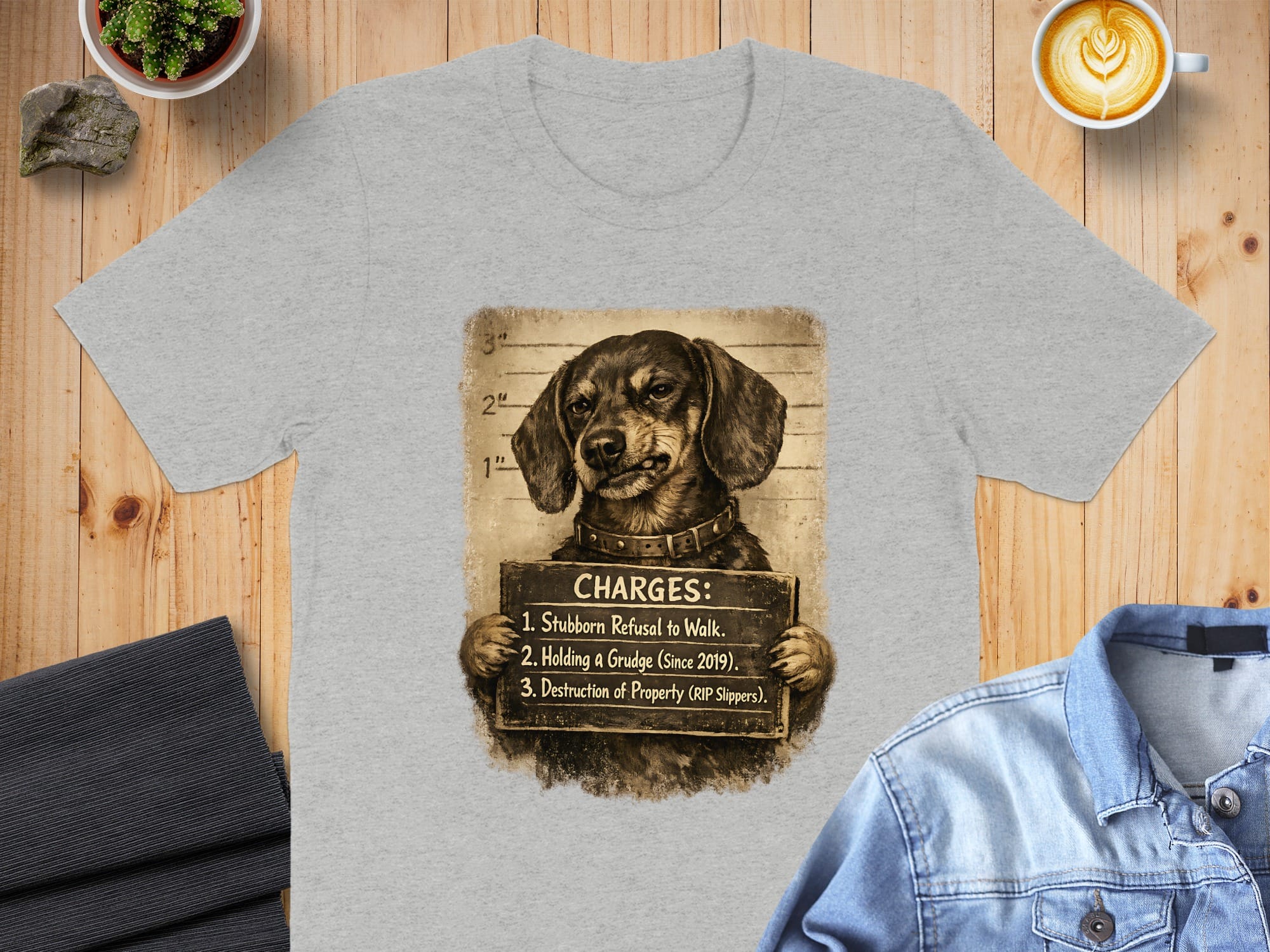 Funny Dog Mugshot Graphic Tee Stubborn Refusal Walk Shirt