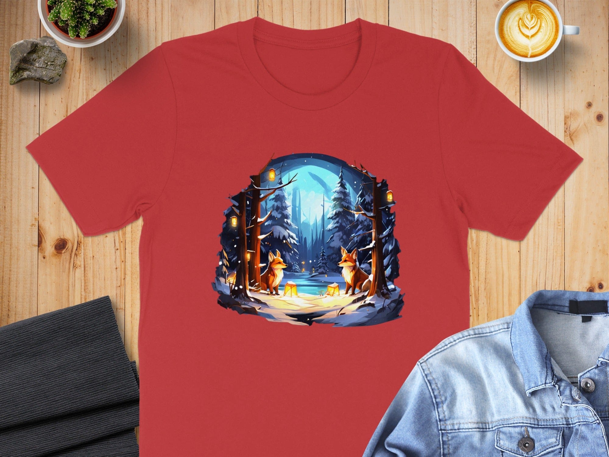 Cozy Woodland Winter Scene T-shirt with Deer