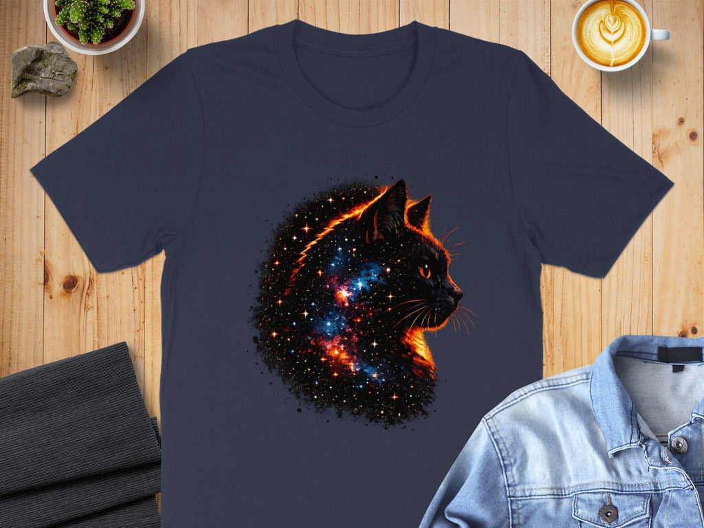 Galactic Black Cat Printed Short Sleeve T-shirt