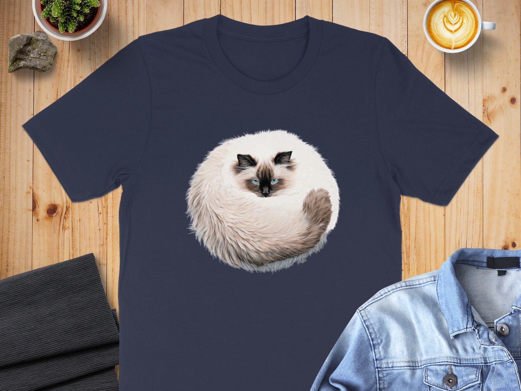 Fluffy Cancer Moon Cat Curled Up T-Shirt