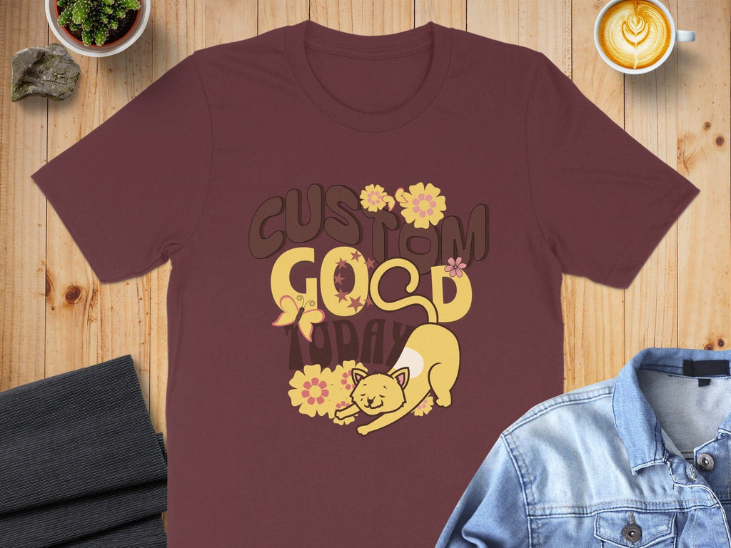 Custom Good Vibes Cute Cat Graphic Tee Shirt