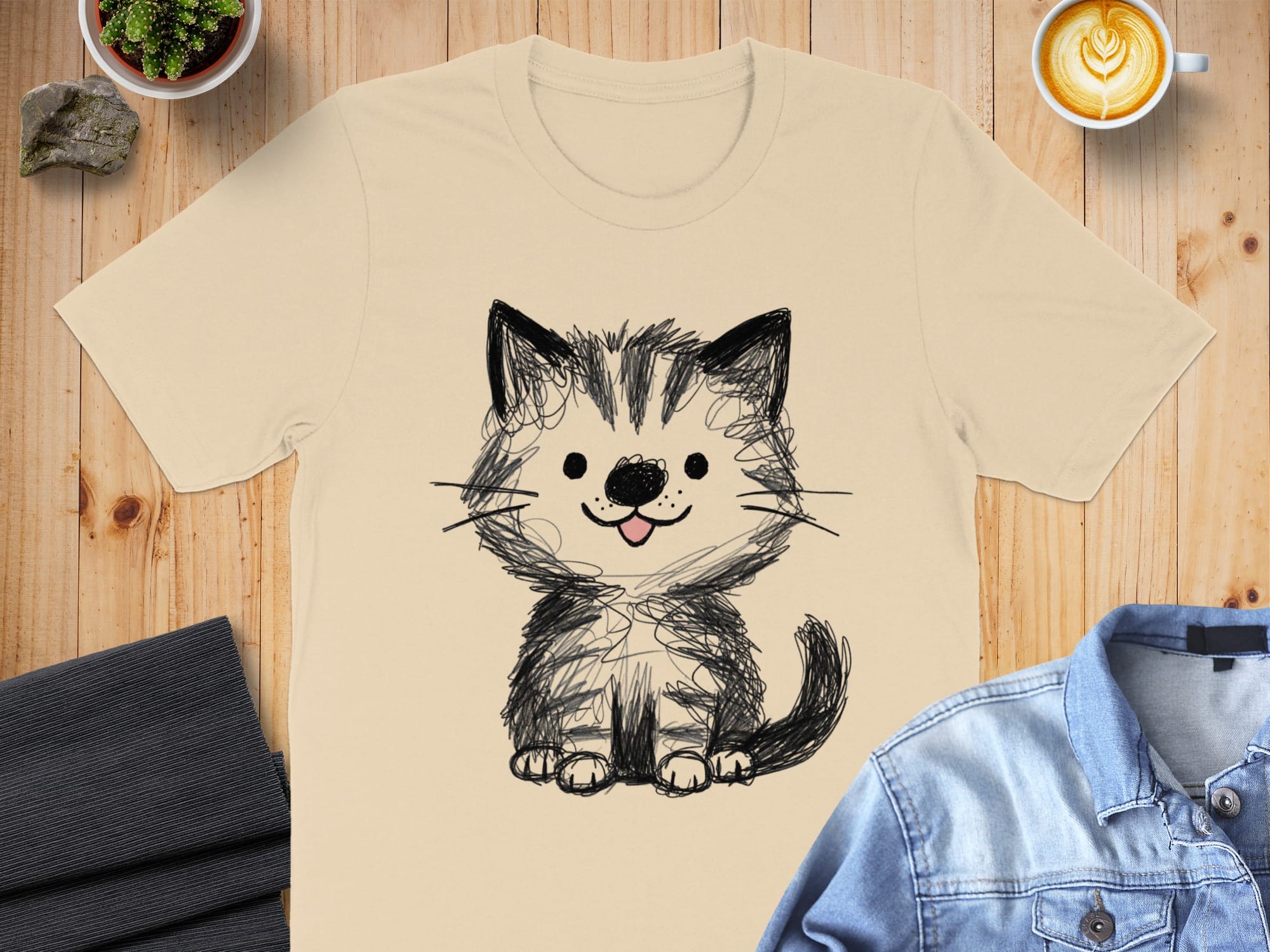 Cute Hand-Drawn Cat Illustration T-shirt Product