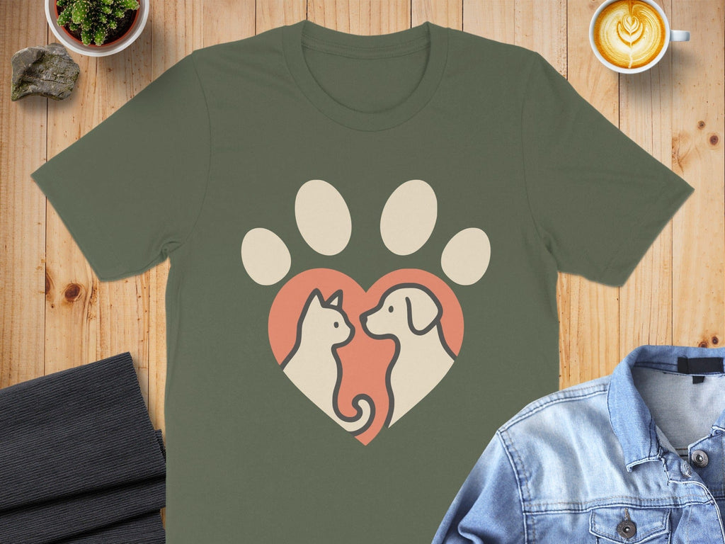 Heart Paw Print Cat and Dog Design Shirt