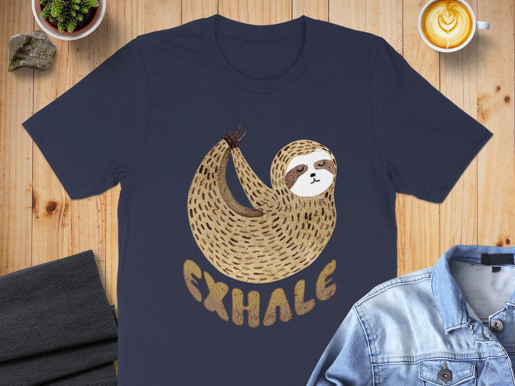Exhale Sloth T-Shirt with Cute Cartoon Design