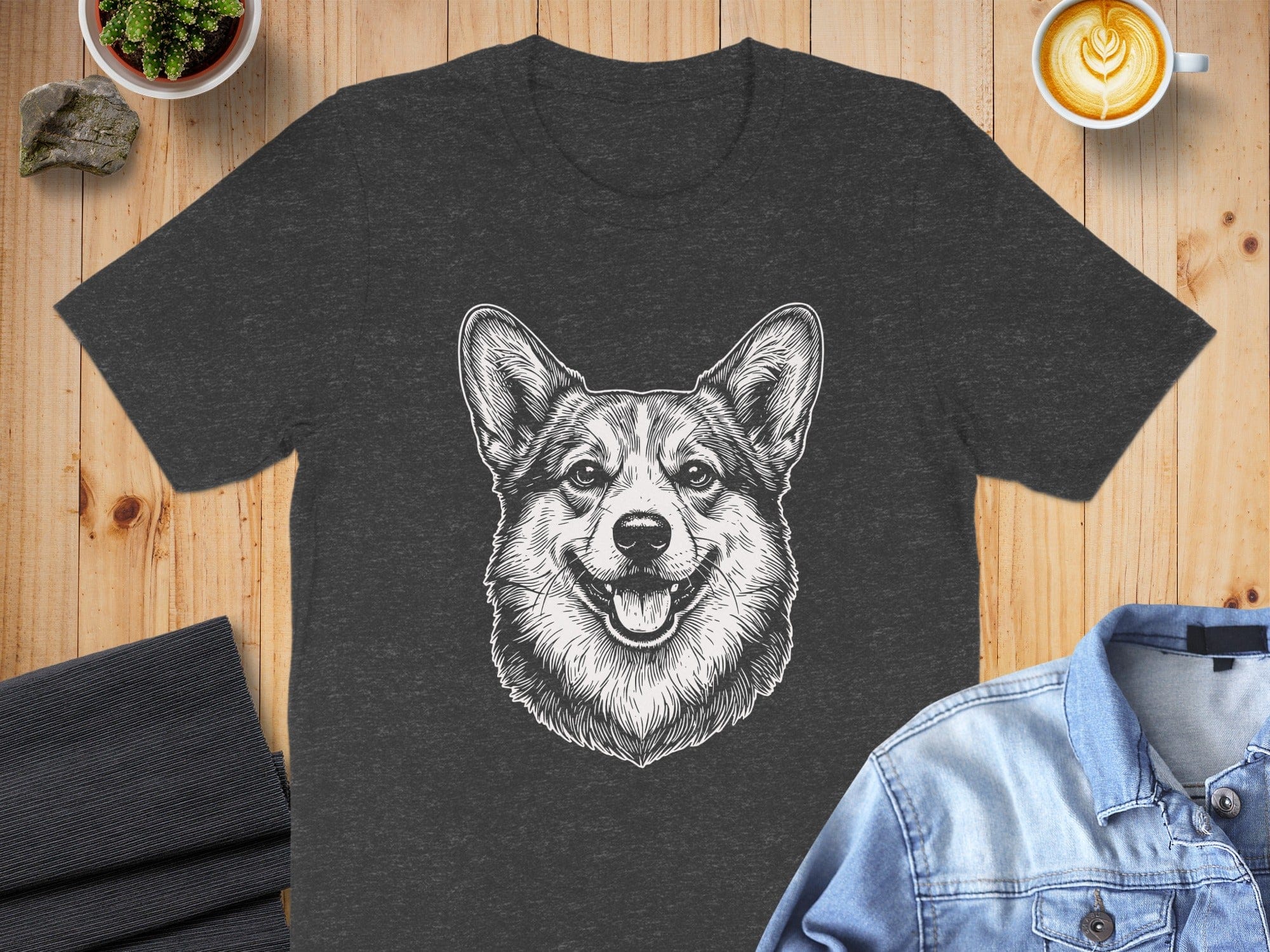 Corgi Dog Sketch Illustration on Dark Grey T-Shirt