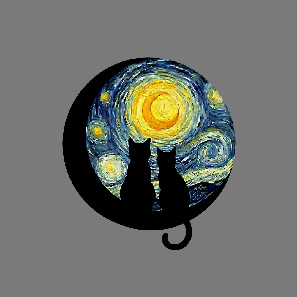 Starry Night Cats Moon Silhouette Art Decor Piece