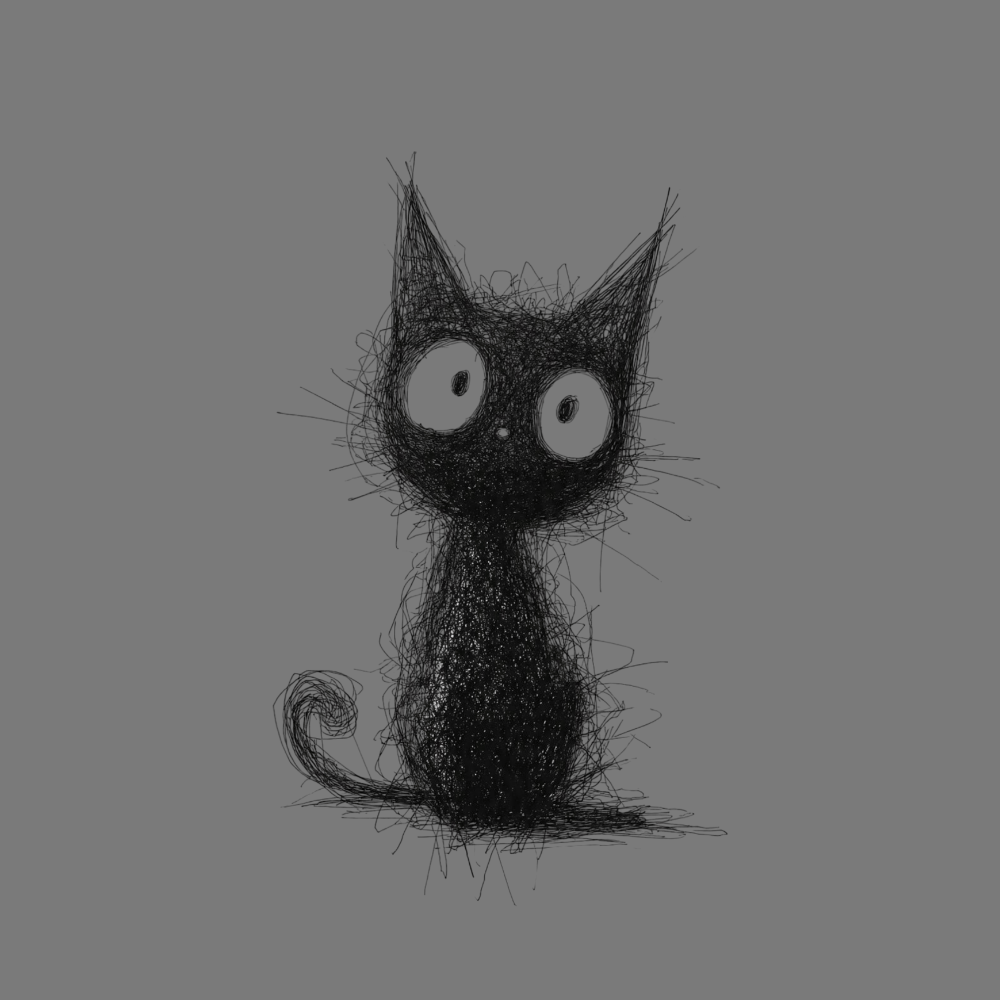 Cute Scribble Style Black Cat Art Drawing Image Product
