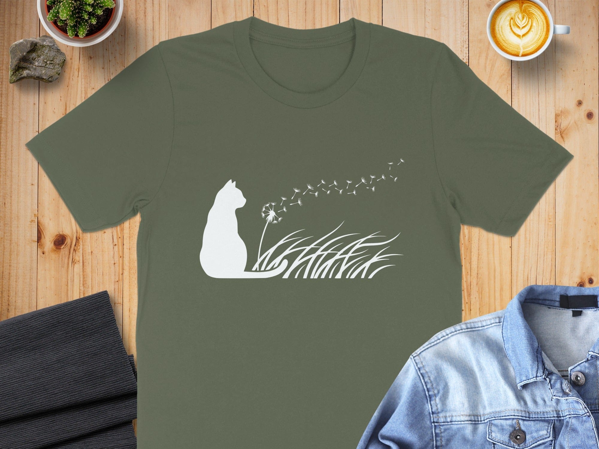 Cat and Dandelion Design Graphic Printed Shirt