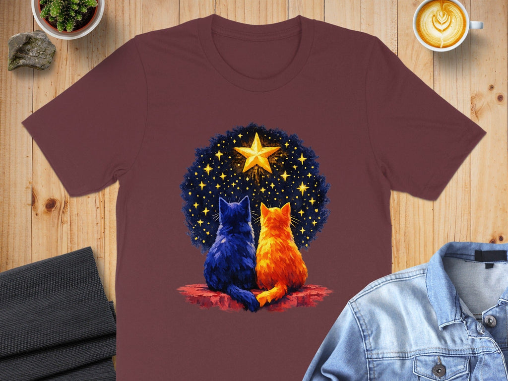 Colorful Cat Watching Starry Night Sky T-shirt