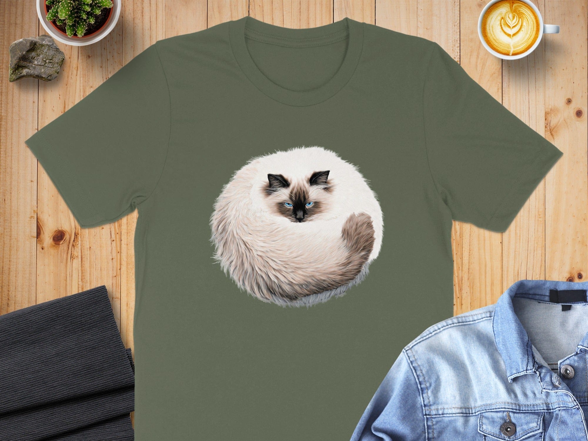 Fluffy Cancer Moon Cat Curled Up T-Shirt