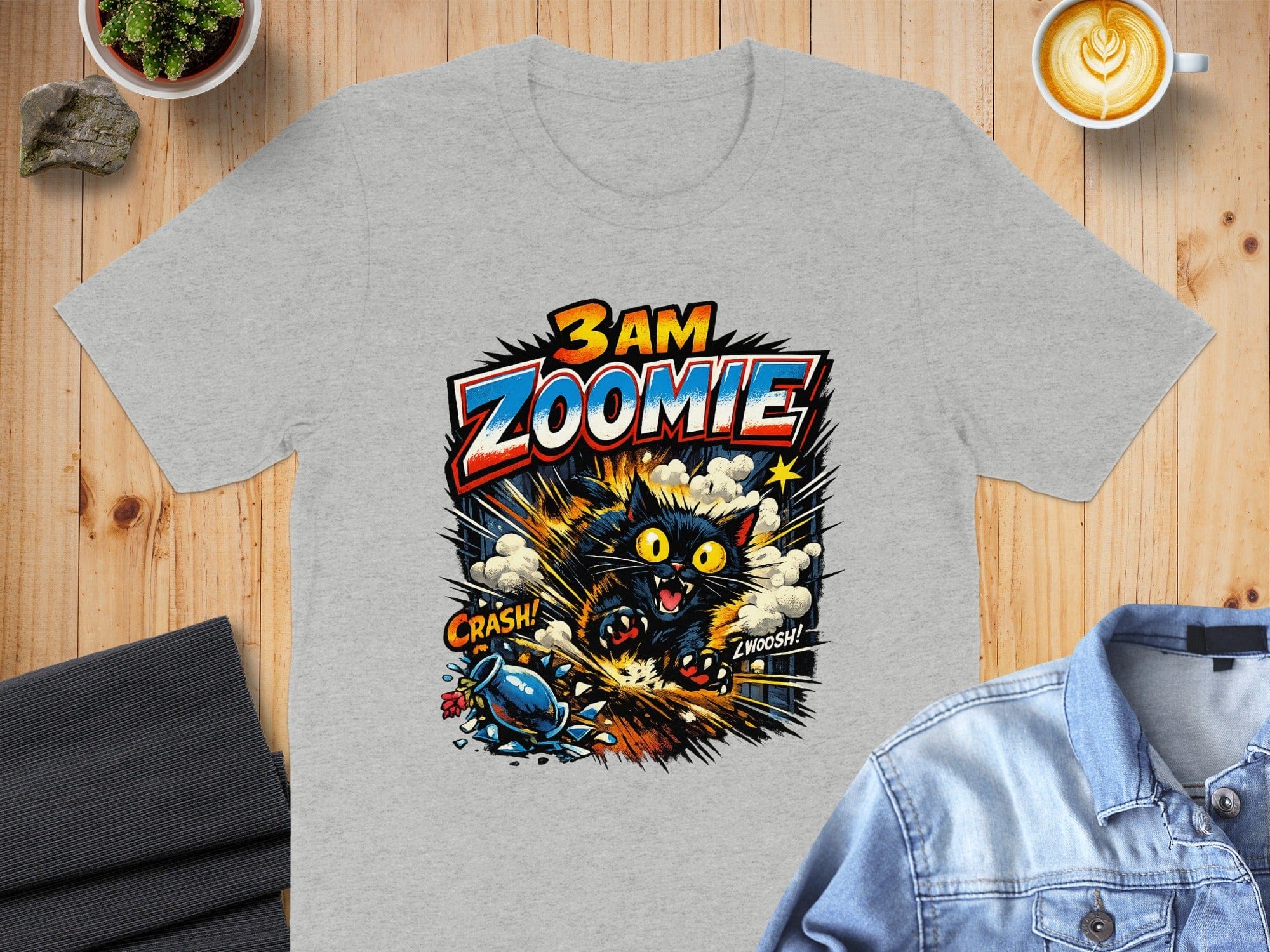 3 AM Zoomie Funny Black Cat Art Graphic T-shirt