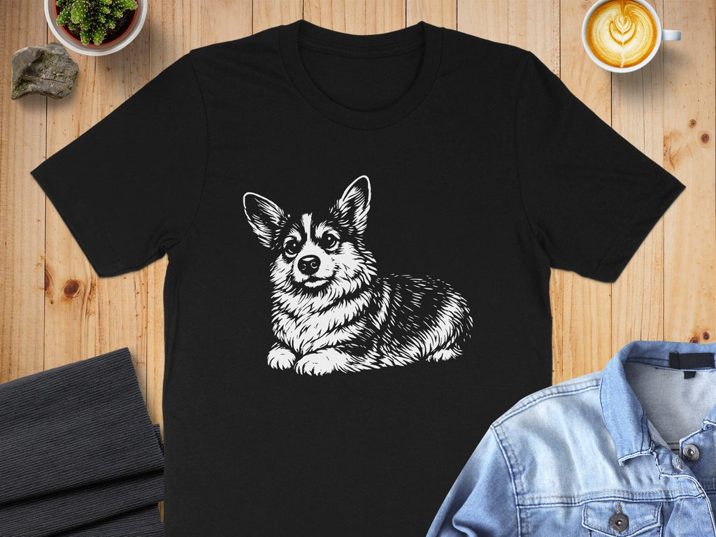 Corgi Dog Illustration Black Graphic Tee Shirt Product