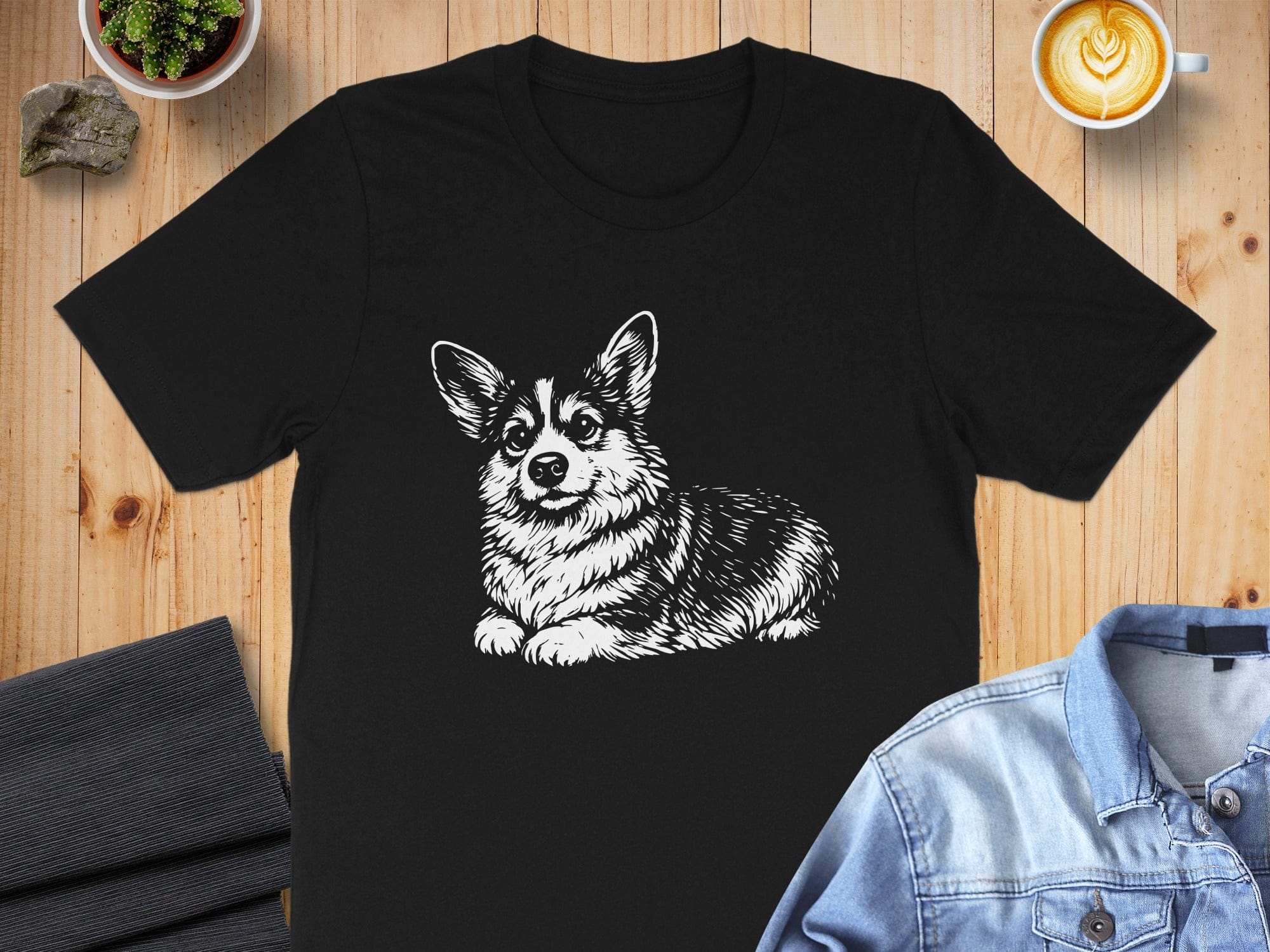 Corgi Dog Illustration Black Graphic Tee Shirt Product