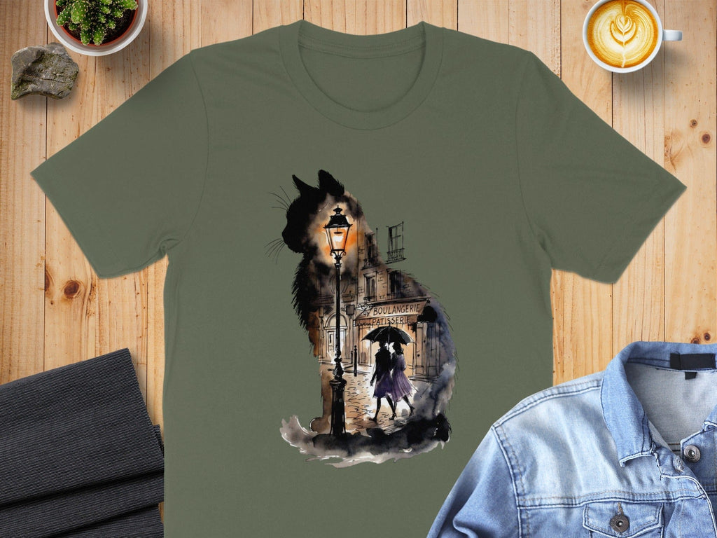 Paris Street Scene Cat Graphic T-Shirt