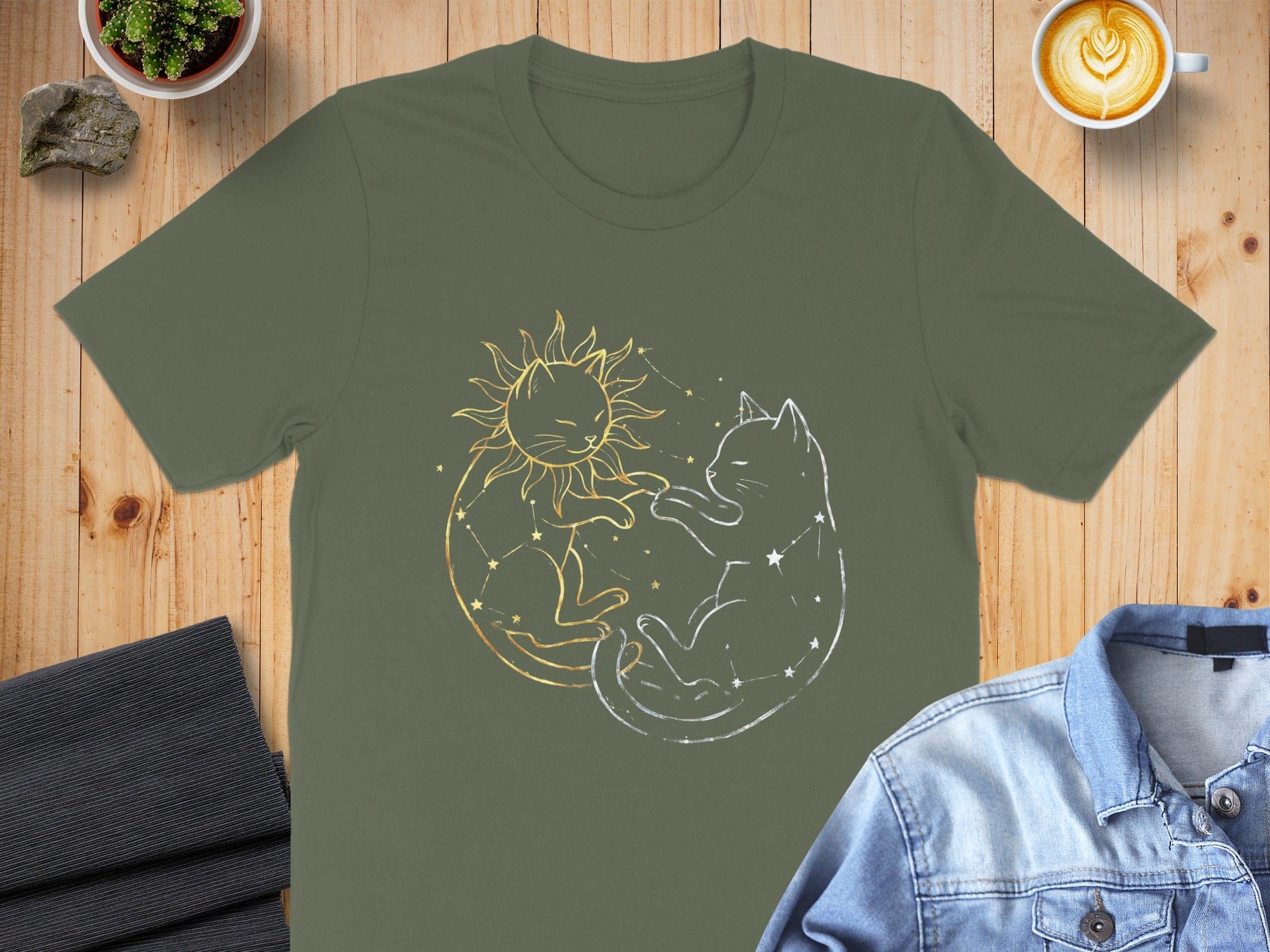 Celestial Sun and Moon Cats Graphic T-shirt