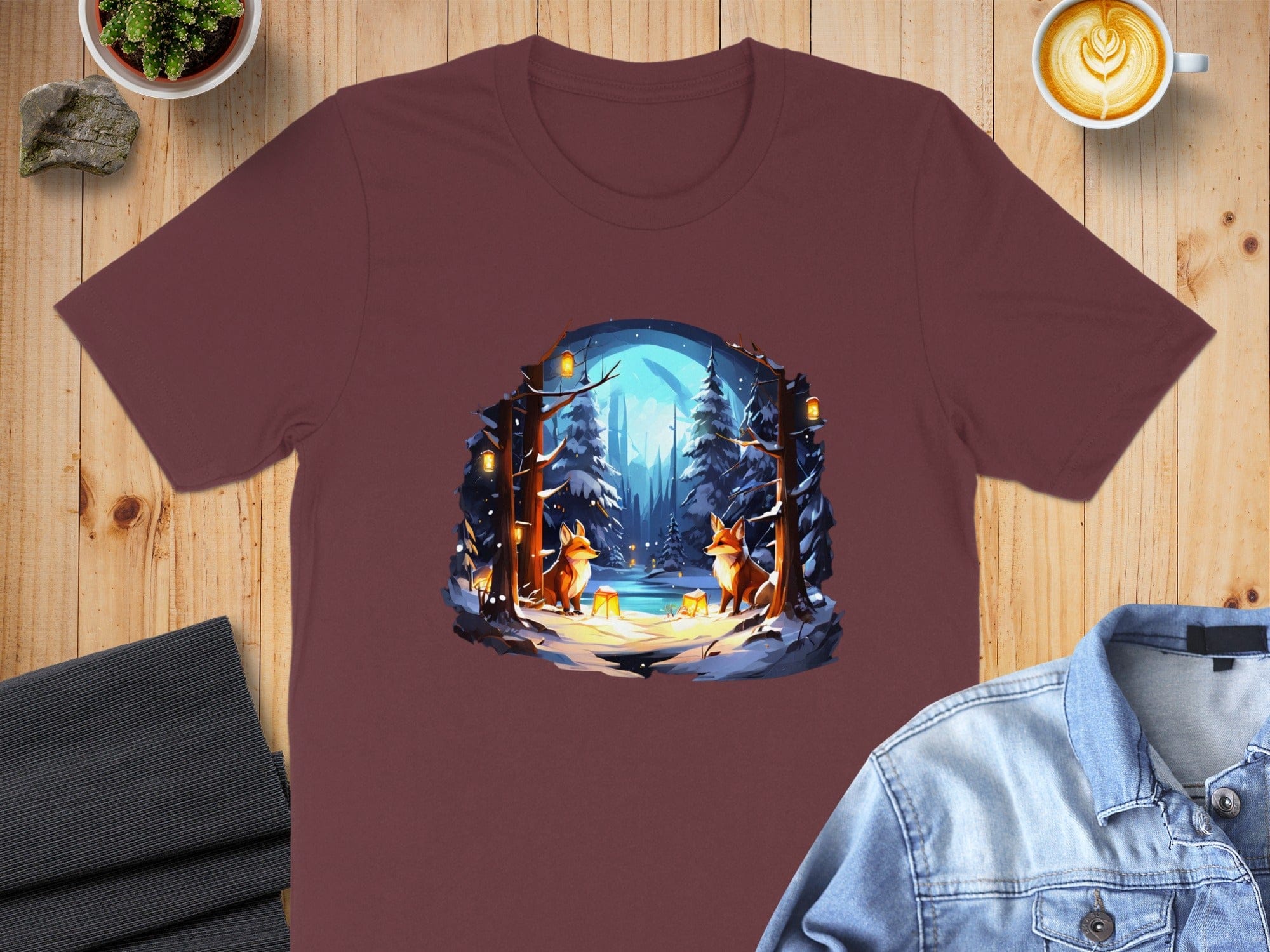 Cozy Woodland Winter Scene Printed T-shirt