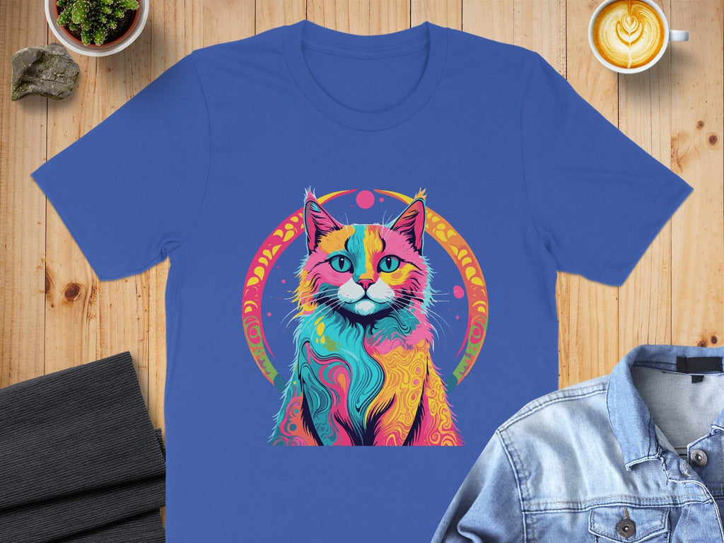 Colorful Psychedelic Cat Graphic Design T-Shirt