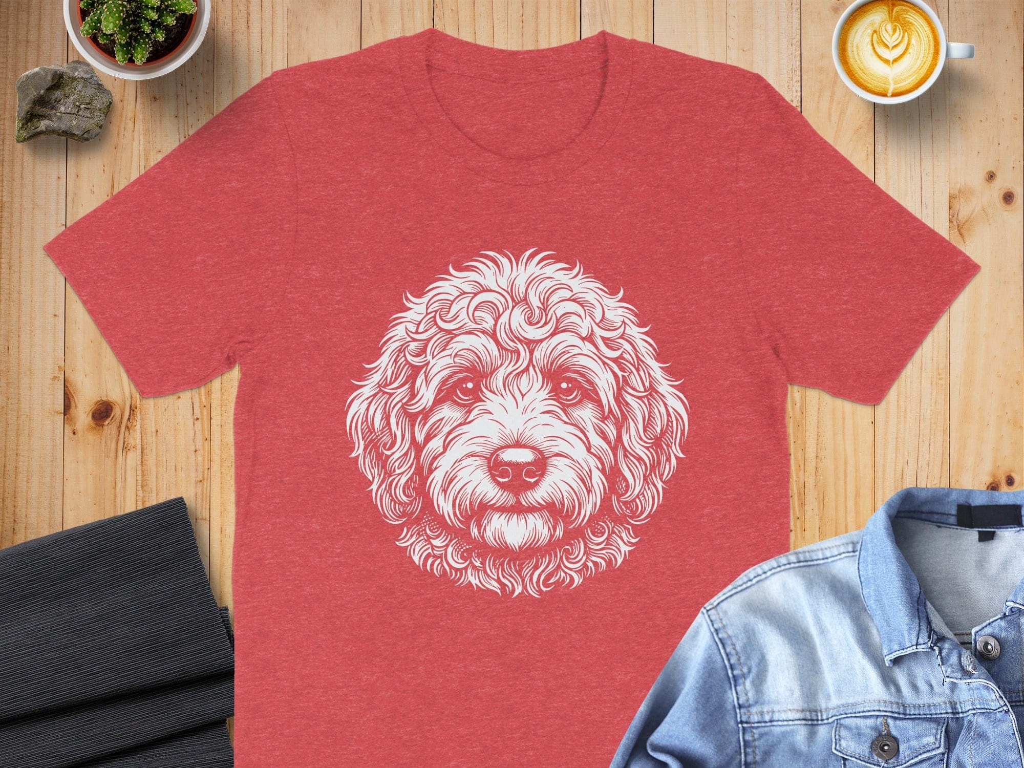 Red T-Shirt with White Dog Face Design Apparel